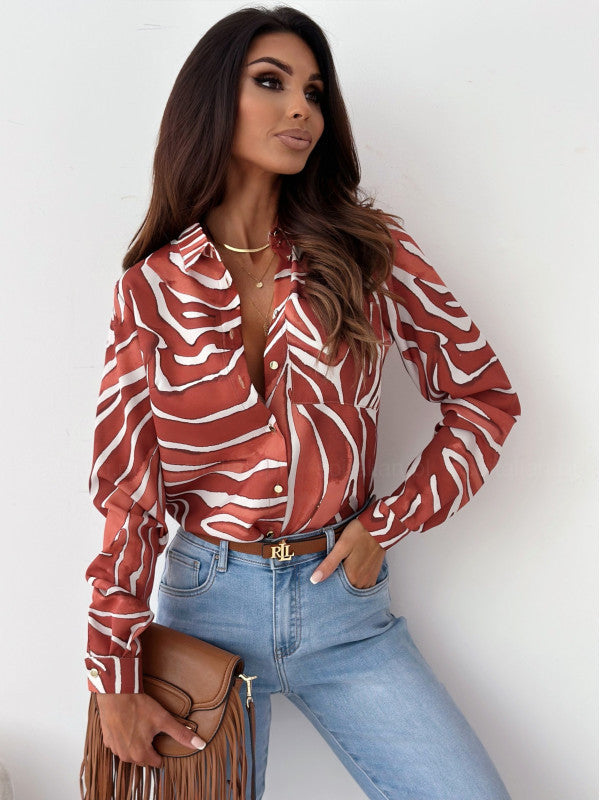Elegant Women's Blouse with Satin Print