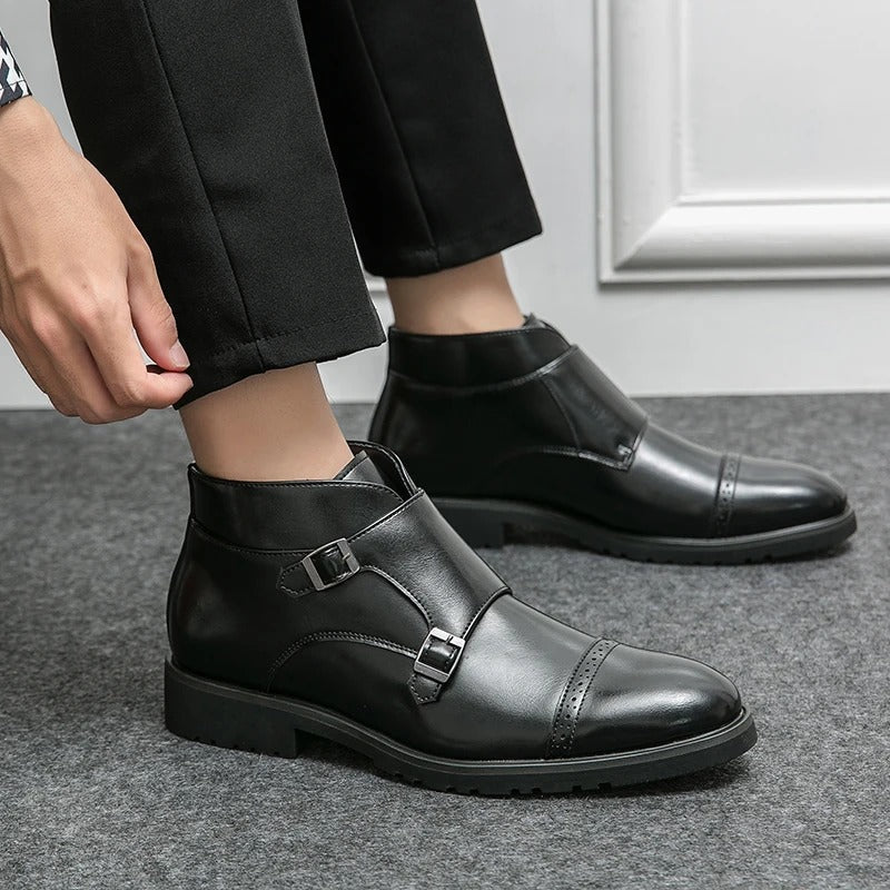 Faux Leather Double Monk Strap Boots