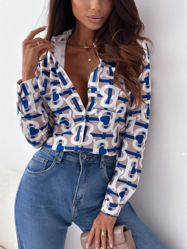 Elegant Women's Blouse with Satin Print