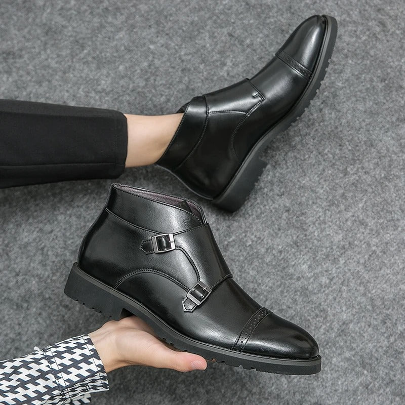 Faux Leather Double Monk Strap Boots
