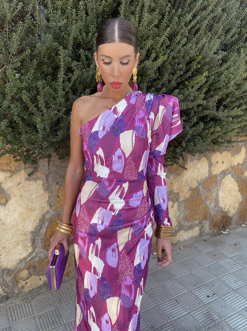 Purple One-Shoulder Midi Dress for Women
