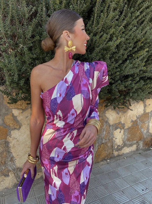Purple One-Shoulder Midi Dress for Women