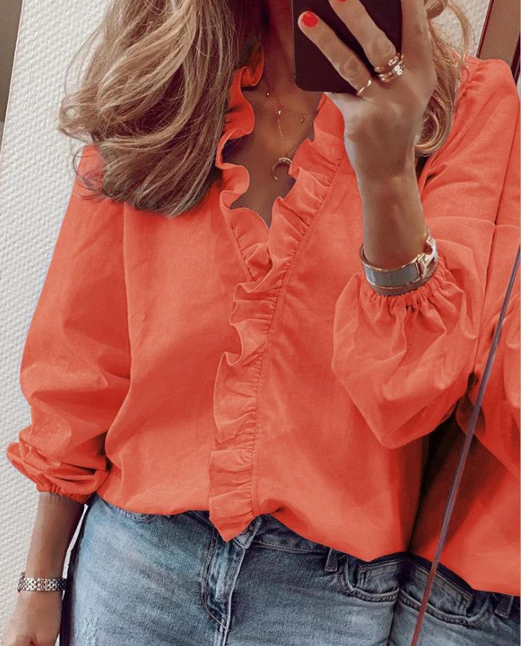 V-Neck Blouse with Charming Ruffles